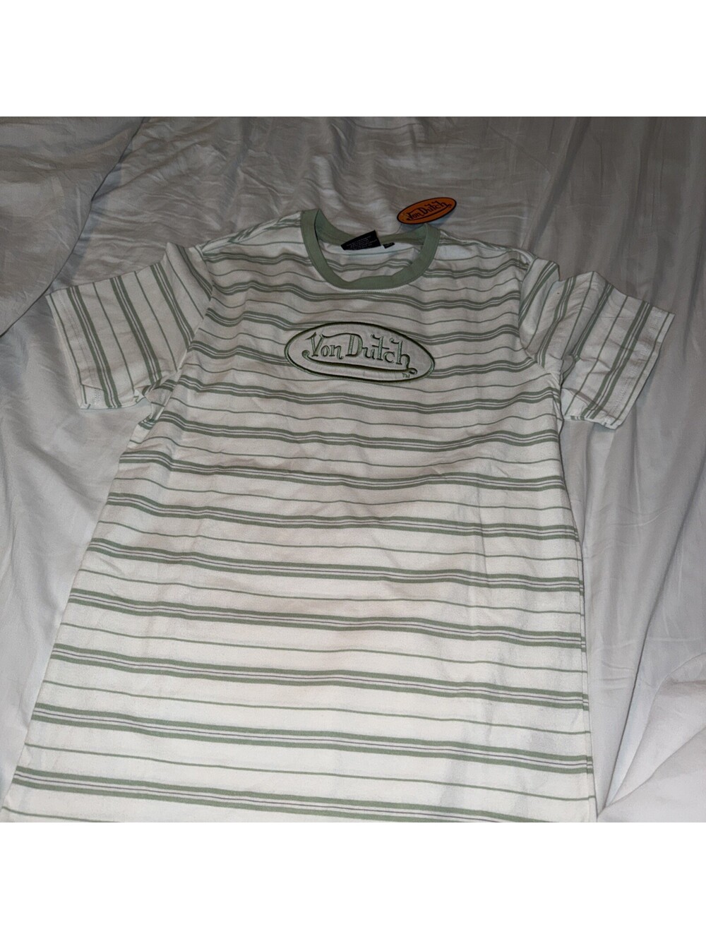 NWT Von Dutch Striped Shirt Mens Small Y2K Style Tee Rare Trendy Green/white